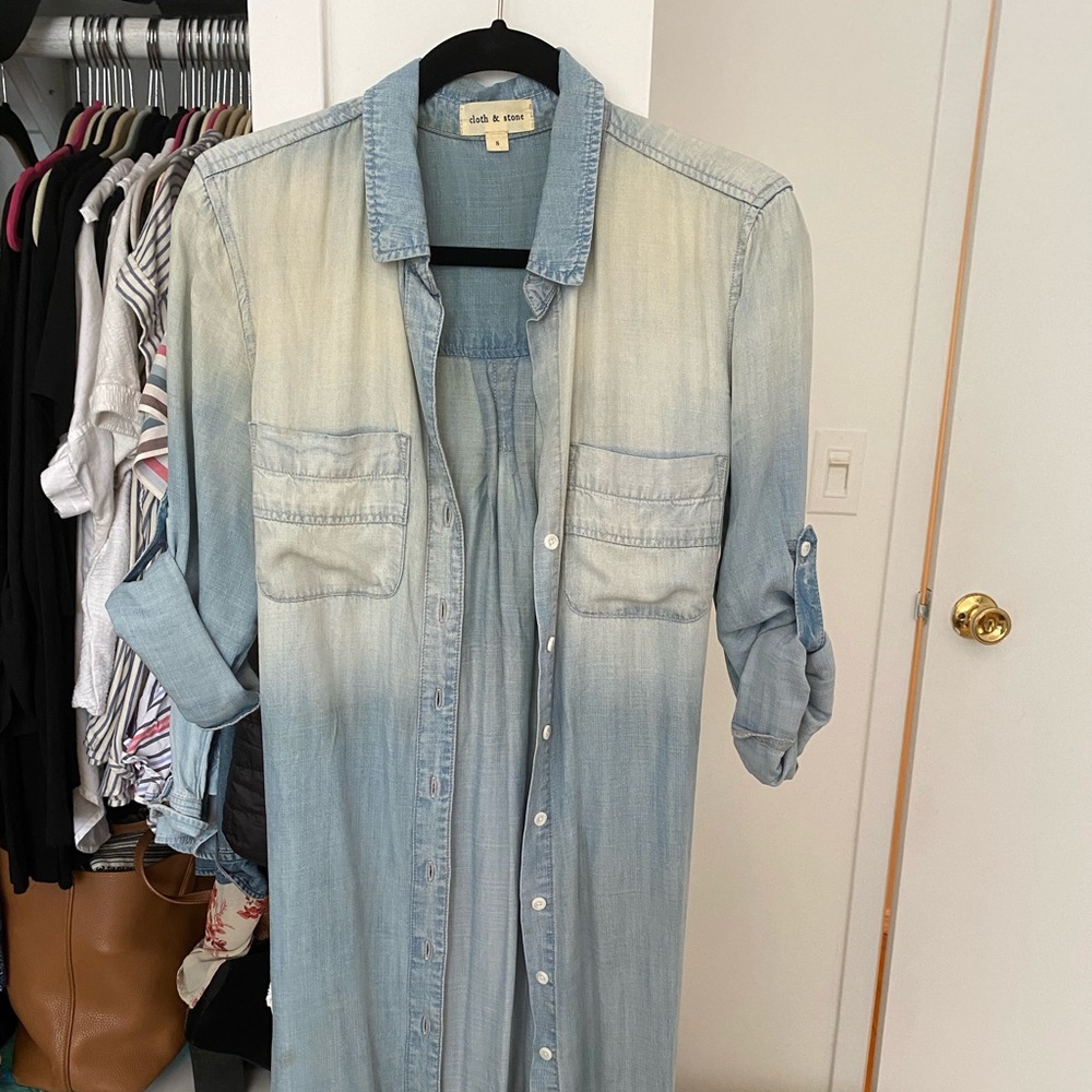 mid-length, soft chambray shirt-dress